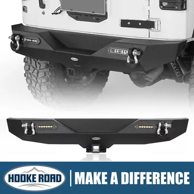 Hooke Road Steel Rear Bumper W/ LED Lights Fit 2007-2018 Jeep Wrangler JK Black • $489.79