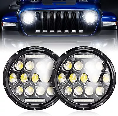 Pair 7  Round LED Headlights Halo Angle Eyes Hi/Lo For Jeep Wrangler JK LJ TJ CJ • $28.99