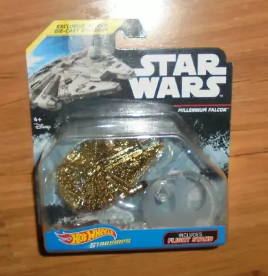 Star Wars Exclusive Golden Die-Cast MILLENIUM FALCON Starship Hot Wheels 2014 • $30