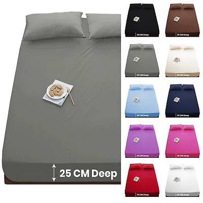 £8.49 • Buy Extra Deep 25 Cm Full Fitted Sheet Bed Sheets Single Double King Super King Size