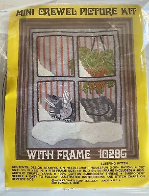 Vtg 1975 Vogart Crafts Mini Crewel Picture Kit SLEEPING KITTEN W/German Frame • $17.99