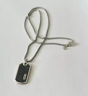 $299 • Buy David Yurman Silver Exotic Stones Pave Black Diamond Dog Tag 19mm X 34mm Pendant
