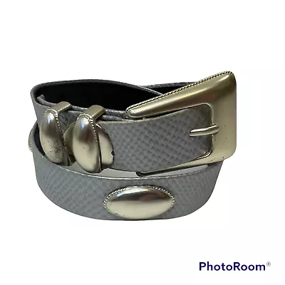 ST. MAARTEN Dallas Leather Studded Belt Silver Gray Full Length 37   Large ? • $29