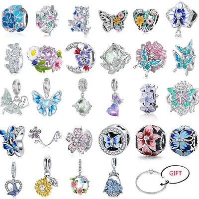 Wostu 925 Sterling Silver Flower Butterfly Spring Bead Bracelet Charm Women  • $10.19