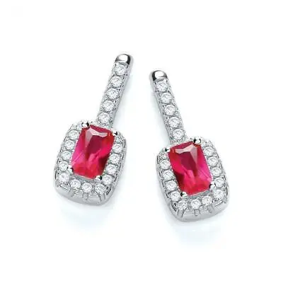 925 Sterling Silver Micro Pave' Fancy Drop Earrings With Small Red Cz • $61.90