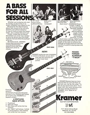 Vtg 70s KRAMER MAGAZINE PRINT AD Bass Guitar DMZ 4001 5000 Fretless Pinup Page • $9.99