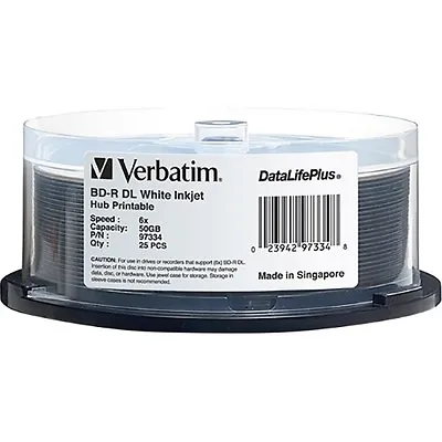 10 VERBATIM 6X Blu-Ray 50GB BD-R DL Dual Layer White Inkjet Printable In Sleeves • $39.90