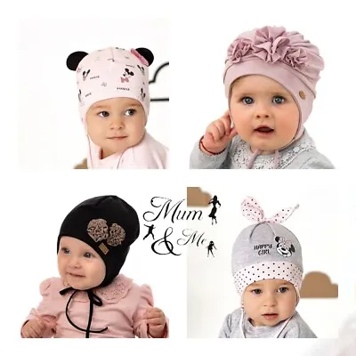 Baby Girls Hat Toddler Tie Up Beanie Cotton Kids Lace Up Cap Stretchy Strings • £7.99