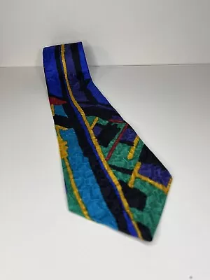 Vintage Oscar De La Renta Silk Tie Bright  Geometric Design • $9