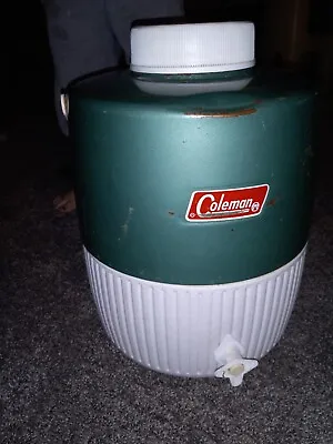 VINTAGE  COLEMAN  Jug 2- GALLON Green/ White WATER/ DRINK DISPENSER CUP • $36.99