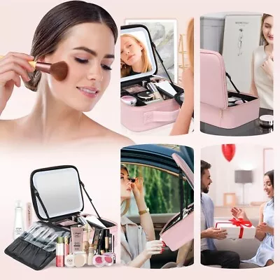 Travel Pink Cosmetic Case With Mirror Tiktok Viral Make Up Train Case Adjustable • £36.99