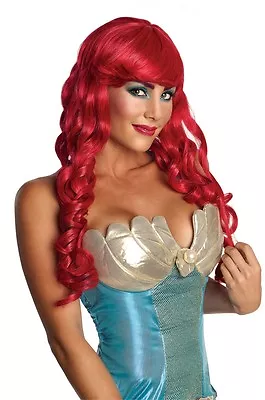 Womens Long Red Mermaid Wig Curls Curly Wavy Hair Costume Halloween Adult Ladies • $14.95