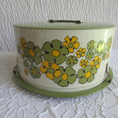 $45 • Buy Ballonoff Vintage Mid Century Decoware Tin Cake Carrier Green Yellow