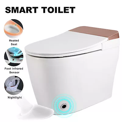 Electric Tankless Toilet One Piece Heat Seat Auto Flush Night Light Foot Sensor • $287.99