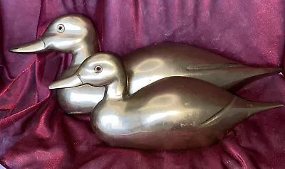 Vintage Enesco Brass 1983 Duck Pair Decor Wall Hangings 13 3/4” And 10 1/8” • $29.99