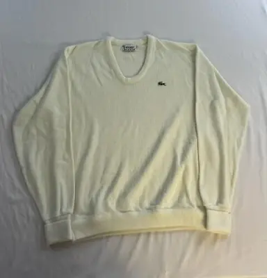 Vintage Men's Lacoste IZOD Sweater 1960s Off White Size XL V Neck Pullover Polo • $18.74