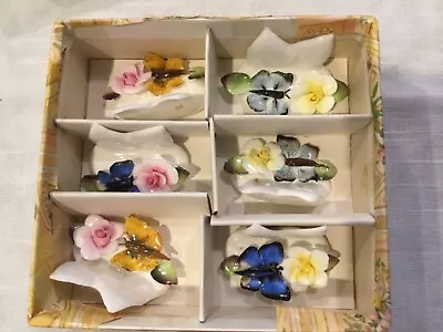 Vintage Coalport Bone China Place Card Holder Set Of 6  Butterfly & Flower • $39.99