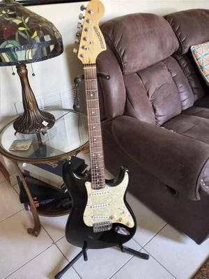 $135 • Buy Fender Starcaster Guitar Black W/ Silver Sparkle Finish Pearloid Pick Guard/Back
