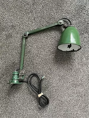 £109 • Buy Vintage EDL ?  Enamel Green 2 Arm Industrial Machinist Lamp - Factory Light