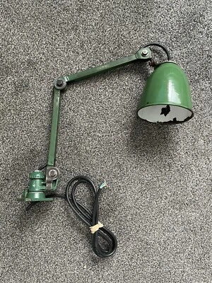 £109 • Buy Vintage EDL ?  Enamel Green 2 Arm Industrial Machinist Lamp - Factory Light