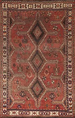 Antique Rug 5x7 Ft.Vintage Geometric Qashqai Oriental Handmade Wool  Area Carpet • $1212.60