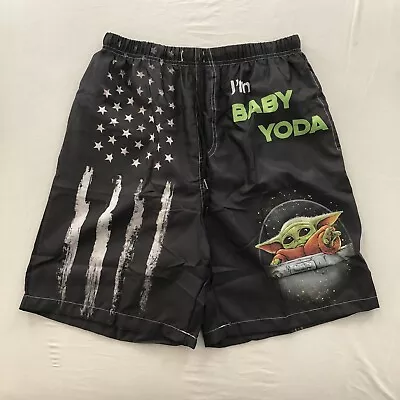 Men’s Swim Trunks Men’s Size L Baby Yoda Lined Drawstring Pockets • $14.99