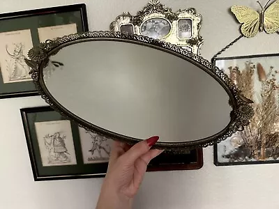 Vintage Gold Tone Matson Vanity Dresser Mirror Tray With Flowers Made USA Signed • $95