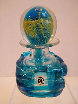 Vintage Mdina Perfume Bottle Signed Glass W/Stopper Blue Sea Yellow Mid-Century  • $65