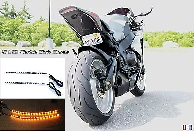 2x Long (18) LED Motorcycle Turn Signals Flexible Strip Blinkers Slim R7 Icon • $18.90