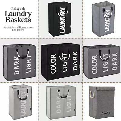 Laundry Basket Lid Foldable Collapsible Dirty Washing Clothes Hamper Storage Bin • £11.29