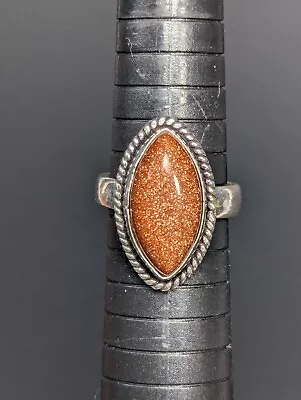 Vintage 925 Sterling Silver Marquise Goldstone Ring Size 9.25 • $39.98