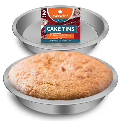 2Pk  Round 8 Inch Cake Tin 20cm | 3.5cm Deep Base Victoria Sandwich • £4.99