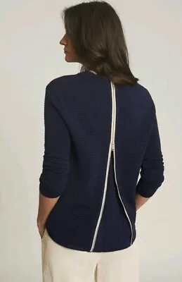 Designer REISS Skye Jumper Size M --BRAND NEW-- Navy Zip Back Ribbed • £54.99