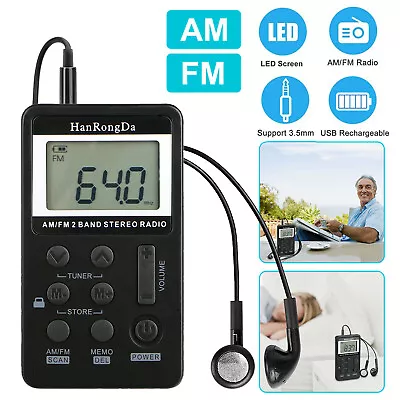 Portable Digital AM FM Emergency Pocket Radio Mini LCD Screen With Earphone P1A2 • $12.27