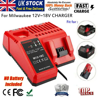 M12-18C Rapid Charger Fit 12-18V For Milwaukee M12 M18 48-11-1850 Li-ion Battery • £20.99