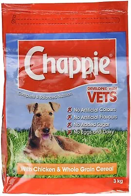Chappie Adult Dry Dog Food Chicken And Whole Grain Cereal 3kg • £12.73