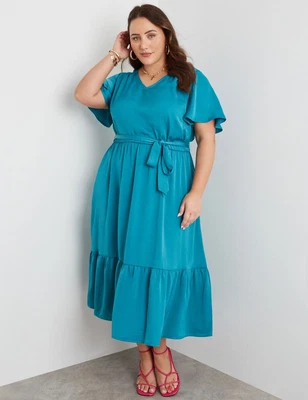 $32.16 • Buy Beme Flutter Sleeve Tiered Maxi Dress Womens Plus Size Clothing  Dresses Maxi