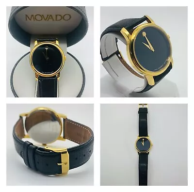 Men Movado Museum Black Dial & Gold Sapphire Crystal Original Leather 40mm Watch • $174