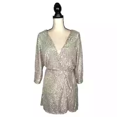 ZARA Silver Sequined Faux Wrap Mini Dress       Size: S • $28