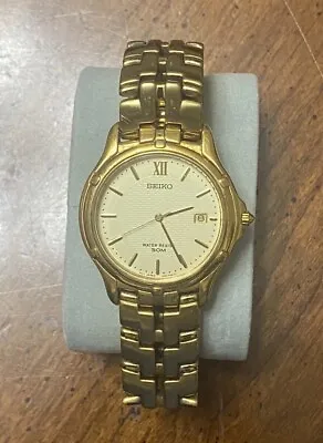 Vintage Seiko Gold Tone Watch Men Water Resistant Ref 7n32-0049 • $75