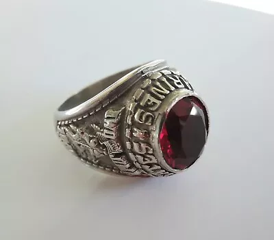 United States Marines Military Red CZ Stone Ring Size 12 Silver Over Brass USM  • $12