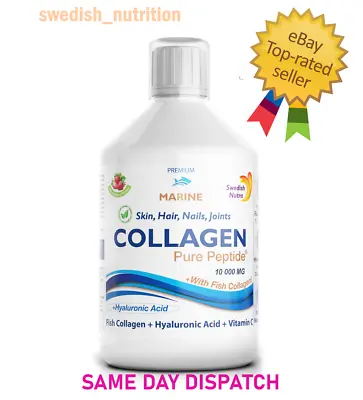 Marine Collagen Drink 10000mg High Strength With Hyaluronic Acid Vitamin C B • £17.75