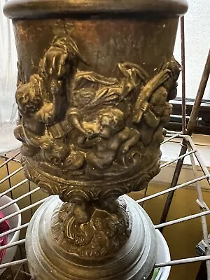 Antique Metal Urn Chalice Vase Goblet Cherubs Mermaids  Dolphin Meissen Style • $200