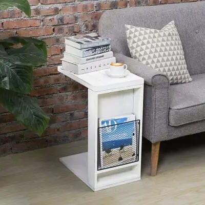 Vintage White Slatted Boards Style C-Table/Side Sofa End Table With Holder Slot • $85.99