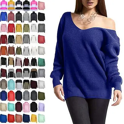 Ladies Baggy Sweater Top Knitted Oversized Off The Shoulder Chunky Womens Jumper • £11.49