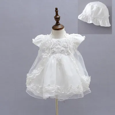 £21.99 • Buy Lace Christening Dress Toddlers Beaded Embroidery Baptism Gown With Cape Bonnet