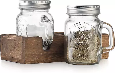 Mason Jar Salt And Pepper Shakers - Vintage Glass Condiment Dispenser Set With W • $24.77