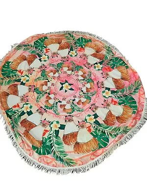 Cat Lady's Hula Dancing Cat Tablecloth Round 58  Novelty Animals Cute Fringe • $22.99