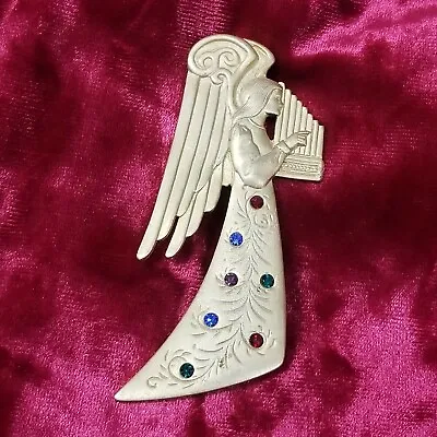 JJ Jonette Jewelry Angel & Harp Brooch Pin Gold Tone Rhinestones Christmas Vtg • $26.97