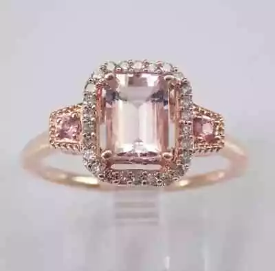 2.30Ct Emerald Lab-Created Morganite Halo Engagement Ring 14K Rose Gold Plated • $111.99